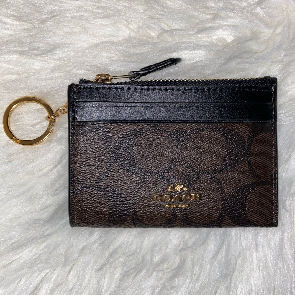 Coach Mini Skinny ID Case in Signature Canvas in Brown / Black